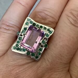 𝅺sterling SILVER 925 AMETHYST/EMERALD WOMAN RING SIZE US 7​​